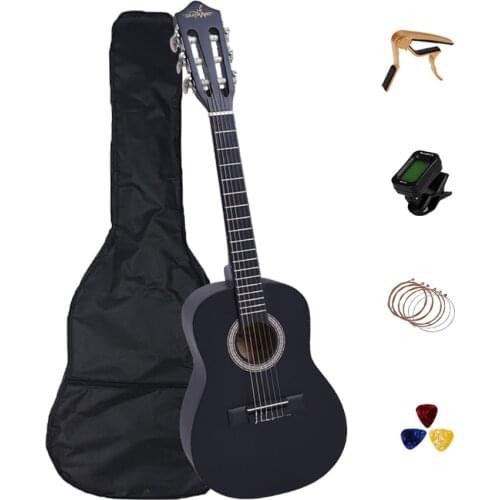 30 Inch Classical Guitar 6 String Black Guitarra Basswood Guitar For Beginners Performance Bag Capo\Strings\Picks\Tuner CGT301