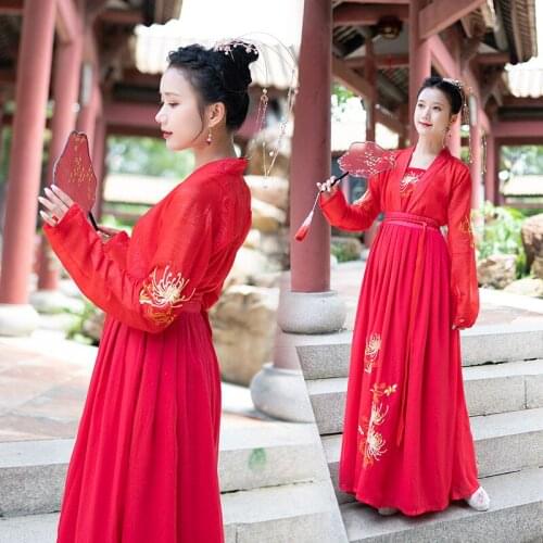 1 set Red Traditional Hanfu Women Embroidery Summer Chinese Clothing Suit Dance Stage Performance Dress Women Girl Gift