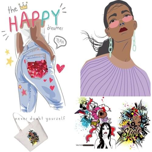 Beautiful girls DIY Appliques Ironing stickers Patches for clothing Stickers on fabric Heat Transfer PVC Patch
