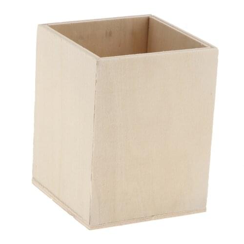 Square Design Natural Unfinished Wood Pen Container Storage Box Stationery Pencil-Box For