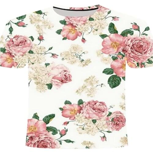 2021 summer unisex rose flower 3D pattern printing T-shirt fashion summer short-sleeved men and women casual and comfortable 3DT
