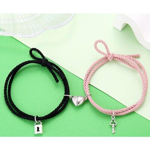 Magnet Couple Bracelets For Lovers Distance Magnetic Bracelet For Women Men Braided Rope Wrist Chain Minimalist Jewelry Gift