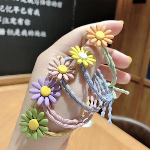 Korean Style Fashion New Arrive Hot Selling Lovely Daisy Hair Band Acrylic Flowers Hair Rope High Elastic Hair Rings Girls Gifts