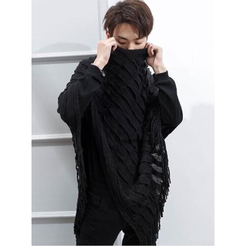 Shawl mens Korean fashionable and handsome knitted sweater Cape tassel crew neck for all kinds of wear, shoulder protection and