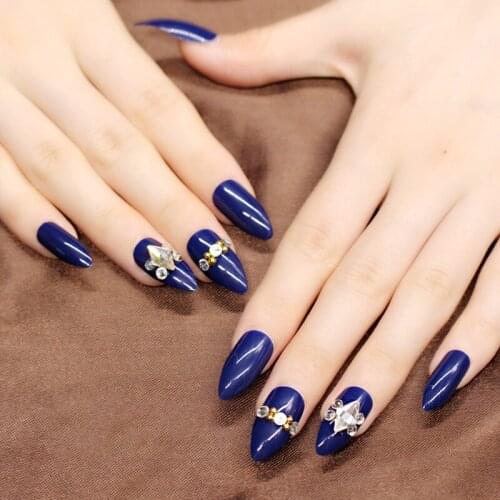 Newest Designs False Nails Stiletto 3D Fashion Style 24pcs/ Pack Nail Art Tips Acrylic Long Full Shining Rhinestone Fake Unhas