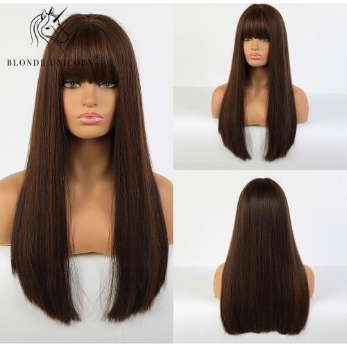 Blonde Unicorn NEW 25 inch long synthetic wig mix brown color with bangs for cosplay girl women heat resistant fibre