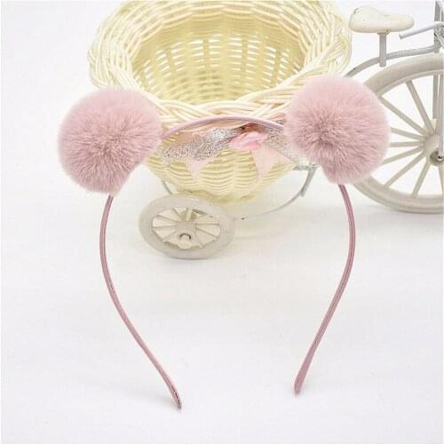 Sweet Girls Beautiful Hairband Headpieces Rabbit Ears Plush Ball Hair Head Hoop Plush Hair Ball Cat Ears Headband For Children