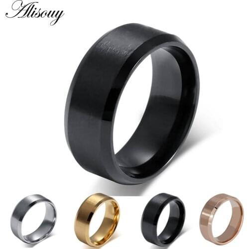 Alisouy 8MM Titanium Band Brushed Wedding Stainless Steel Solid Ring Men Women Fine jewelry Mens ring