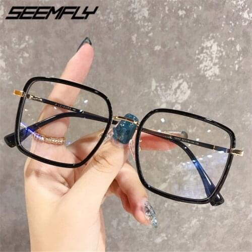 Seemfly Anti Blue Light Square Glasses Frame For Women Men Vintage Luxury Clear Lens Eyeglasses Female Elegant Goggle Mirror New