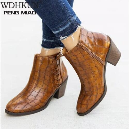 Autumn Leopard Print Women Boots Fashion Warm Ladies Ankle Boots Round High Heel Short Boots Side Zipper Female Martin Boots