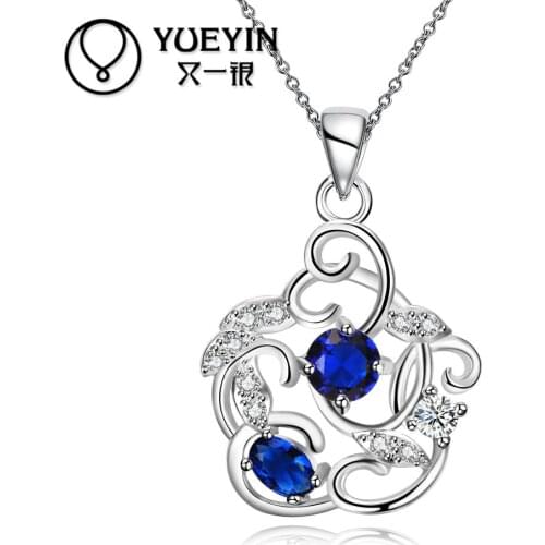 New style silver plated Crystal pendant necklace for women jewelry Damen Halskette colar red blue orange stone
