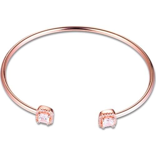QANDOCCI Rose Open Bangles 100% 925 Sterling Silver Fine Jewelry For Women Wholesales Free Shipping