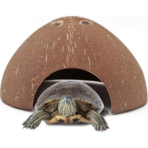 Reptile Hide Cave Natural Coconut Reptile Hideouts Habitat Cave Reptile Turtle Shrimp House for Aquarium Fish Tank Decoration Or