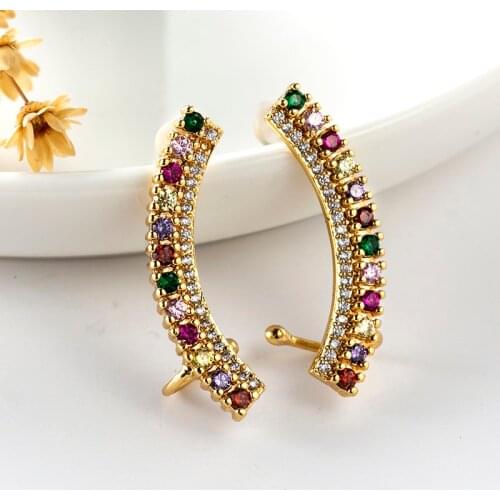 Luxury Bestsellers Curvede Rainbow Assortment of Sapphires & Diamonds Everyday Stud Earrings for Woman & Teens