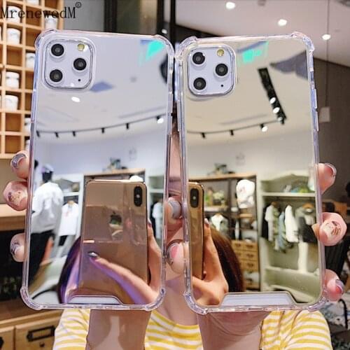 MrenewedM Luxury Shockproof Silicone Phone Case For iPhone 12Mini 12 Pro X XR Xs 11 Pro Max Makeup Mirror Cover On 6 6S 7 8 Plus