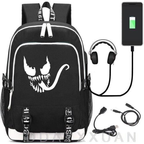 Venom Anime Usb Charging Backpack for Teenagers School Bag Boys Girls Bagpack Women Laptop Backpack Student Bookbag