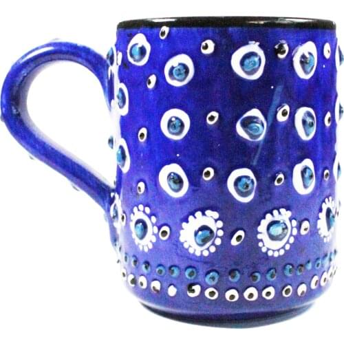 Blue Turquoise Nazar Evil Eyes Ceramic Coffee Mug - Evil Eye Silver Teaspoon - Ideal Gift for Men and Women for an