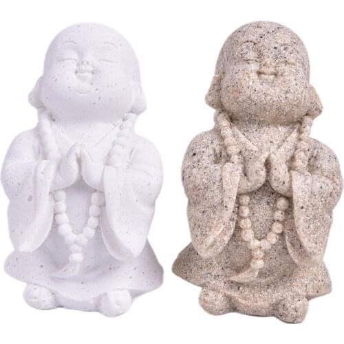 Creative Strongwell Cute Little Monk Statue Sandstone Adorable Chinese Buddha Statuettes Lovely Figurine for Home Decor Gift