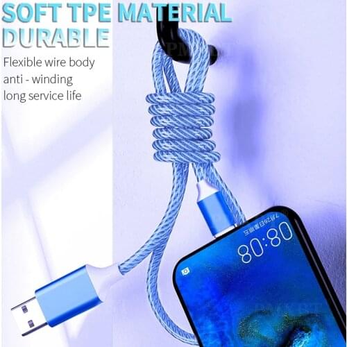 LED Lighting USB Cable Fast Charger Cable Rapid Charging Wire for iPhone 12 Type C Micro USB Cable Quick Charge USB Cable Core