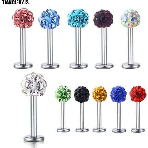 TIANCIFBYJS Surgical Steel Lip Piercing Tragus Earring 16g Fashion Body Jewelry Crystal Labret Rings Women Men 50pcs 6/8/10/12mm
