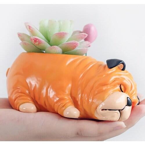Creative Cartoon Dogs Flower Vase Puppy Resin Planter for Succulents Cute Mini Flower Pot Desktop Pot for Home Garden Decoration