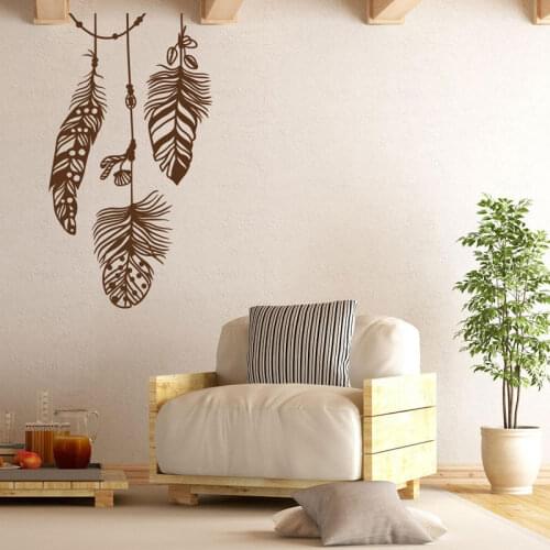 Beautiful Feathers Vinyl Decal For Bedroom- Feather Wall Art Boho Decor, Bohemian Feathers Decor, Modern Living Room Murals LR40