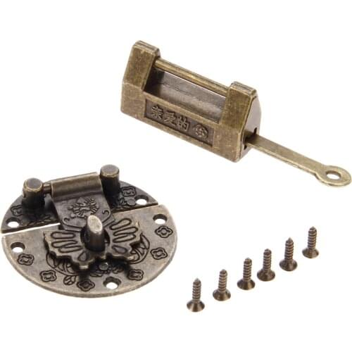 Padlock +Box Latch Butterfly 38mm Hasp Antique Bronze Old Chinese Character "Darling/I love you" Lock Clasp w/screws Case Buckle