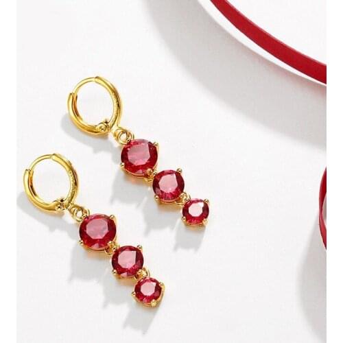 MxGxFam Red Zircon Round Drop Earrings For Women Fashion Jewelry 24 k Pure Gold color Lead and Nickel