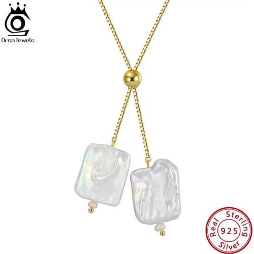 ORSA JEWELS Baroque Freshwater Cultured Pearl Necklace for Women 14K Gold Plated 925 Silver Unique Pearl Pendant Jewelry GPN14