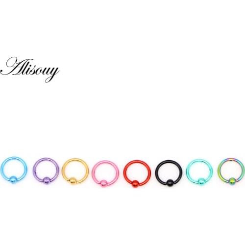 Alisouy 1 pc Gold Black Titanium Captive Bead Hoop Ring Navel Button Rings Lip Labret Nose Rings Body Piercing Jewelry 1.2*8*3mm