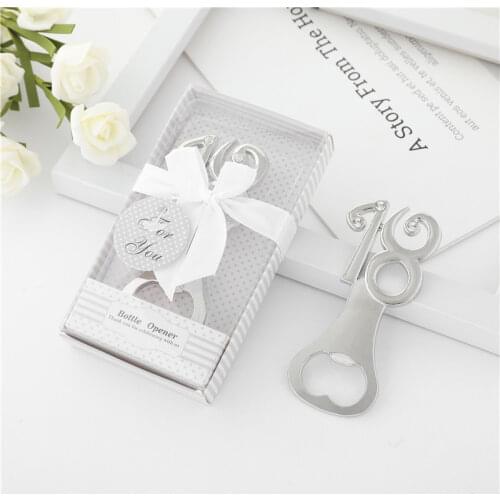 10PCS 18th Design Silver Bottle Opener Birthday Anniversary Gift Digital 18 Metal Beer Openers Party Giveaway Gift For Guest