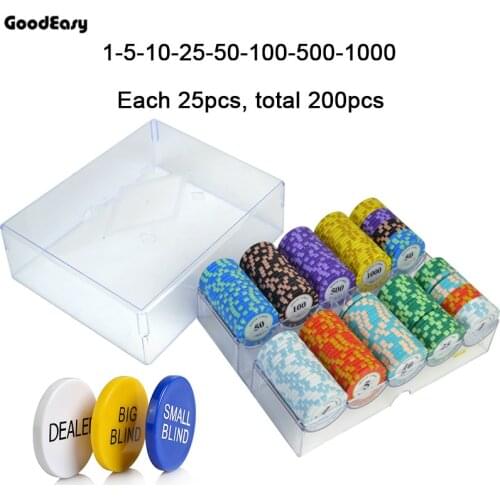 100/200Pcs Casino Poker Chips CBaccarat Crown Monte Carlo Clay Poker Chip Sets Inner Metal with Trim Sticker With Box 14g Texas