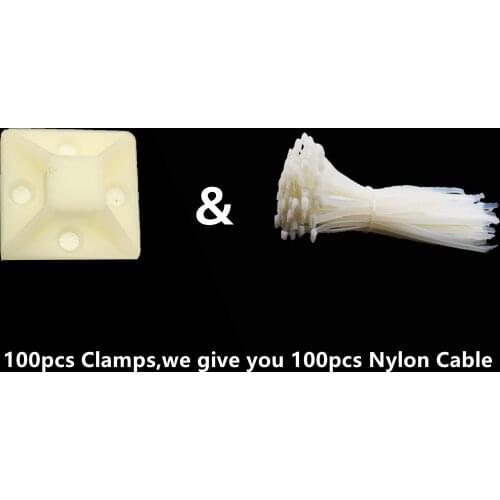 100PCS/Set White Cable Base Mounts 2cmX2cm Self Adhesive Cable Wire Zip Tie Mounts Bases Wall Holder Fixing Seat Clamps