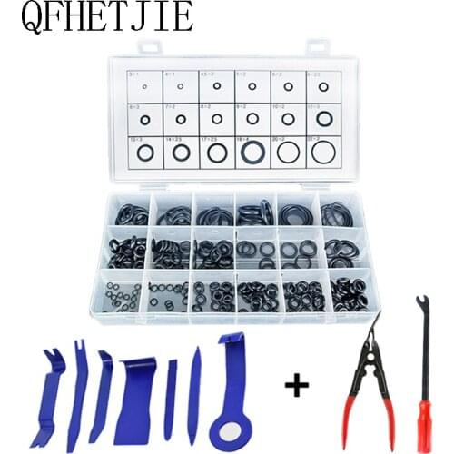 225pcs O-ring Universal Rubber 18 Size Classification Sleeve Gasket and Tool Car Sealing Kit Black Car Fastener Tool