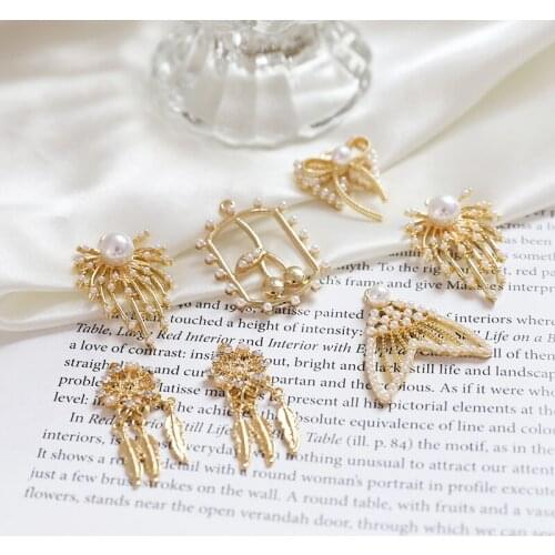 4pcs European and American retro imitation pearl Earrings fish tail bow Rhinestone dream catcher pendant diy jewelry material