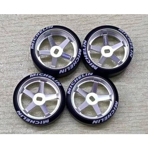 4pcs/ Set RC Drift Mosquito Car Mini-q Mini-d Mini-Z DRZ Metal Wheel Drift Tire with Logo Silver