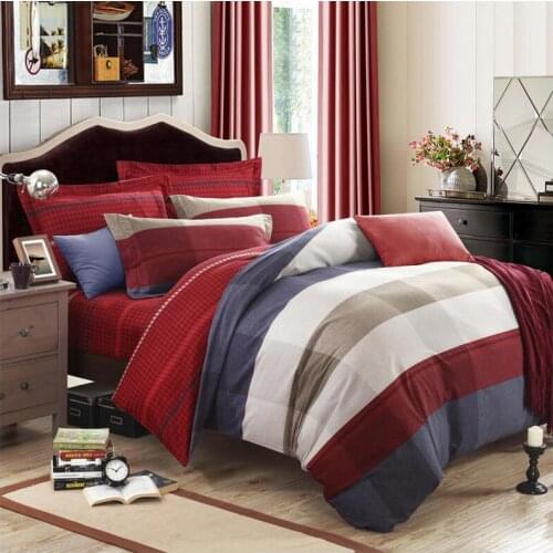 Red White 100% Cotton Sanding Stripes Plaid Printed Bedding Set kid adults Bed Sheet set Duvet Cover Pillowcase Queen King 4pcs