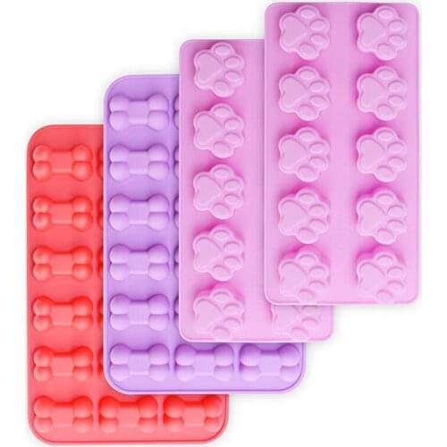 4pcs Puppy Dog Paw and Bone Silicone Molds Non-Stick Food Grade Silicone Molds for Chocolate Candy Jelly Ice Cube Dog Treats