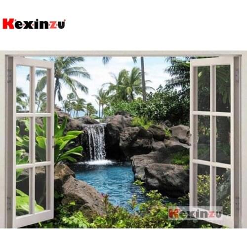 5d DIY Diamond Painting Window Spa,full Diamond Embroidery natural scenery Cross Stitch,rhinestone Decorative