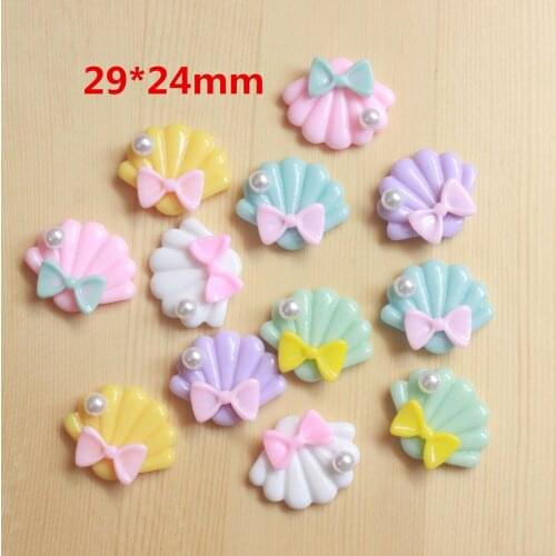 6PCS 24mm*29mm Resin accessories cute cartoon bow tie pearl shell DIY resin jewelry accessories
