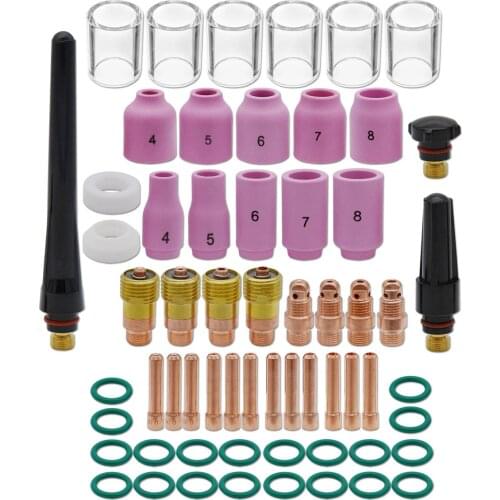 61pcs TIG Stubby Gas Lens #10 Pyrex Glass Cup Spares Kit Durable Practical Accessories For WP17 WP18 WP26 TIG Welding Torch