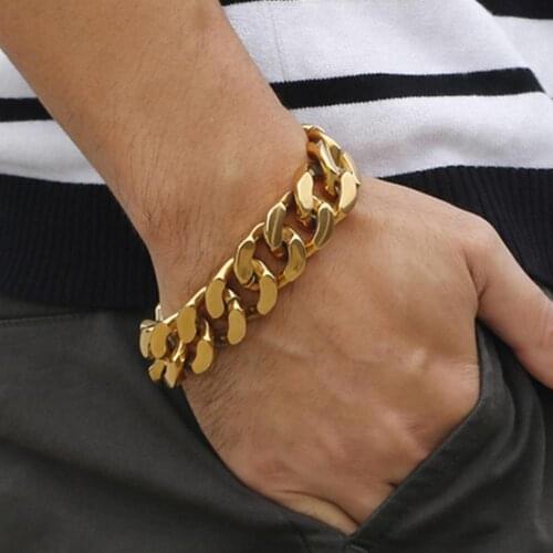8.5" 20mm Heavy Strong Jewelry Mens Unisexs Cuban Curb Chain Gold Stainless Steel Bracelet Bangle High Quality