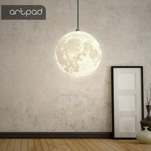 Artpad Creative Art Beautiful 3D Printing Night Light Moon Hanging Pendant Light Ball Restaurant Bedroom Living Room Dining Room