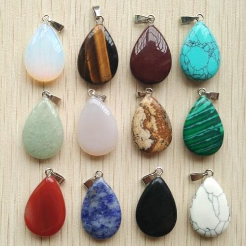 Free shipping 2018 new fashion wholesale natural stone pendants water drop pendant Charms fit Necklaces making 12pcs/lot