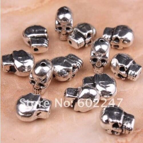 Free Shipping Tibetan Silver Skulls Head Spacers Loose Beads, Skull Beads, 100pcs/lot