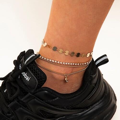 Ingemark Fashion Circle Star Sequins Leg Bracelets tobillera Punk Goth Crystal Tennis Chains Anklets Jewelry for Women 2021 Gift