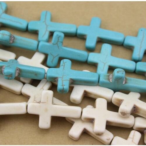 16pcs/Strand Blue White Cross Natural Stone Turquise Charms Beads 1.8*2.4*0.5cm Bracelet Necklace DIY Jewelry