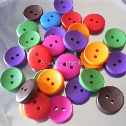 Wood Sewing Button Scrapbooking Round At Random Two Holes Color Round1.5cm Dia, 100PCs 2015 new