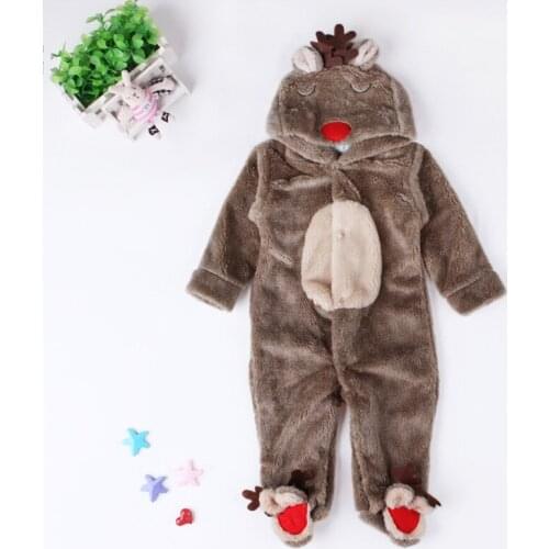 Children Cartoon Reindeer Rompers Warm Plush Newborn Baby Clothes Halloween Comfortable Toddler Kids Clothes Boys Girls Onesies