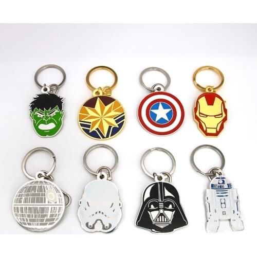 Marvel Captain America Iron Man Enamel Keychains Fashion Star Wars Black Knight Bag Pendant Key Chain Accessories
